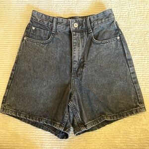 ZARA High Waisted Black Denim Mom Shorts